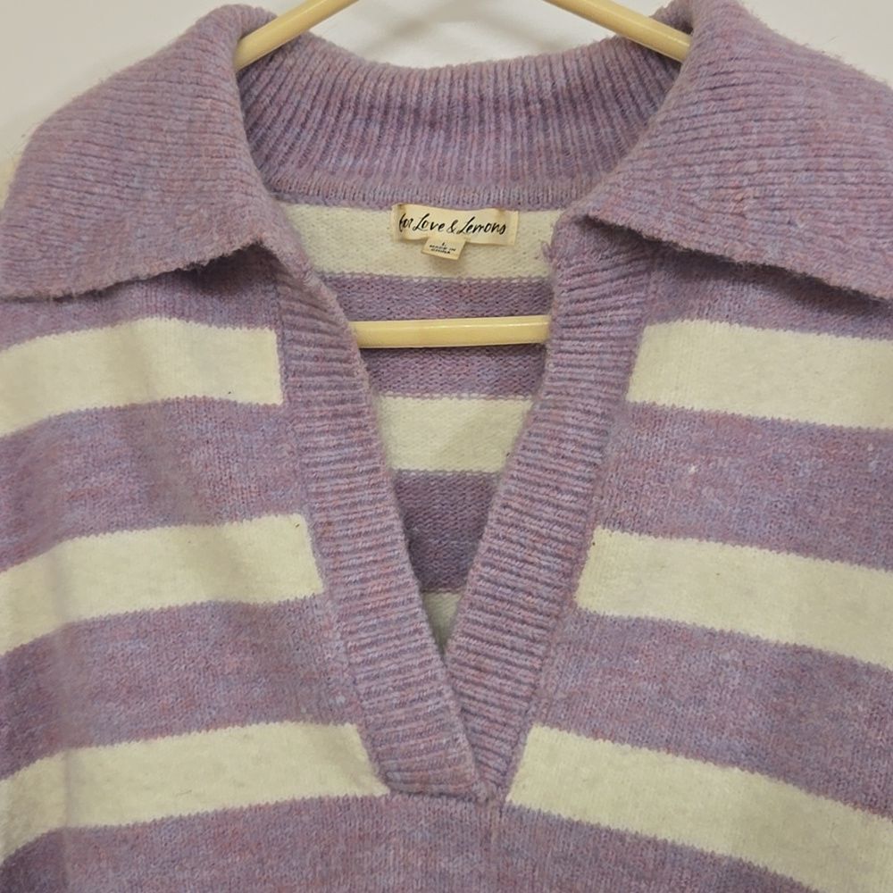 For Love And Lemons Maud Cropped Oversized Sweater Purple Striped NWT Size large - Picture 6 of 7